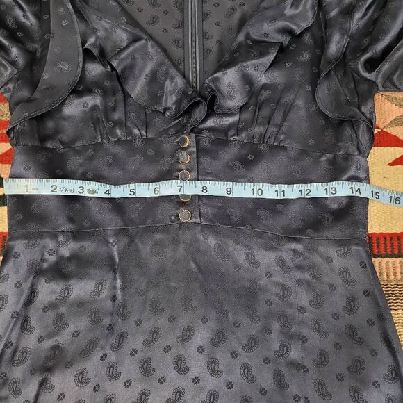 The Kooples Paisley Jacquard Frilly Ruffle Hem Mini Dress Sz 2 Viscose Silk‎ - Picture 9 of 12